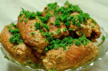 fried meat dish with greens