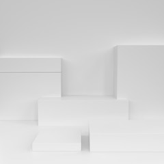 Stage podium scene for showcase on white background, 3D render.