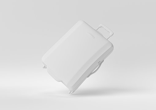 Creative Minimal Paper Idea. Concept White Luggage With White Background. 3d Render, 3d Illustration.