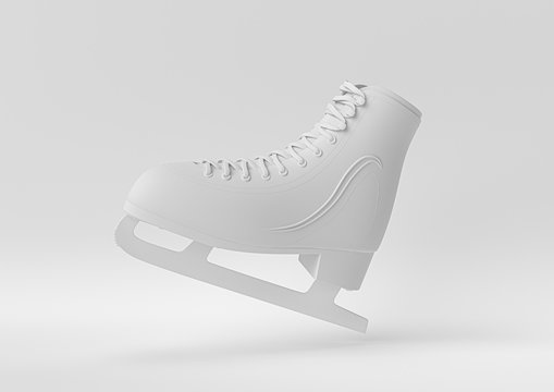 Creative minimal paper idea. Concept white ice skate with white background. 3d render, 3d illustration.