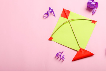 Colorful paper kites and string , Makar Sankranti festival Concept