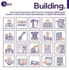 Construction industry color linear vector icons set