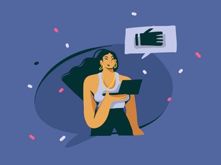 Hand drawn vector abstract cartoon modern graphic influencer girl character illustration art isolated on white background