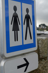 Panneau indiquant la direction des toilettes