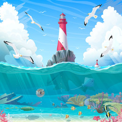 vector cartoon Lighthouse sea clipart