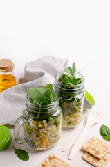 Vegetable salad with olives and spinach