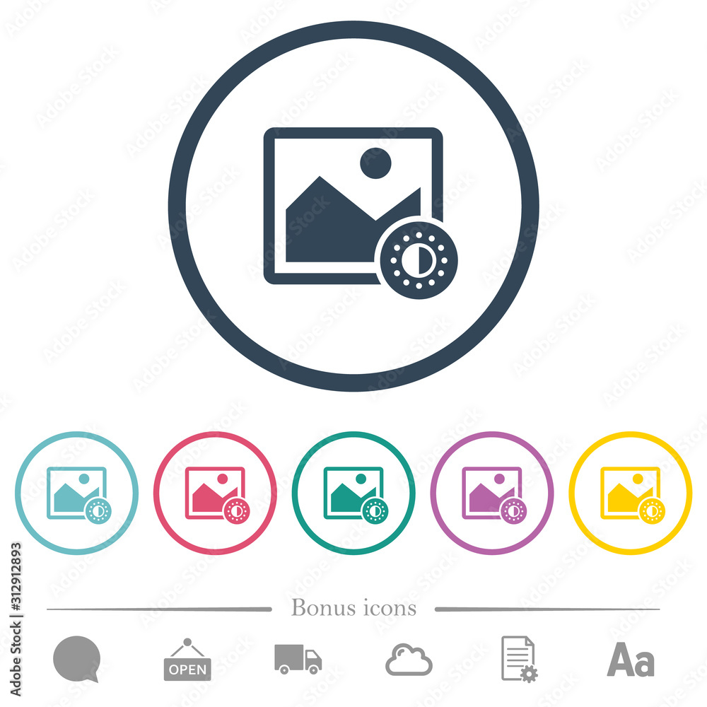 Poster adjust image saturation flat color icons in round outlines