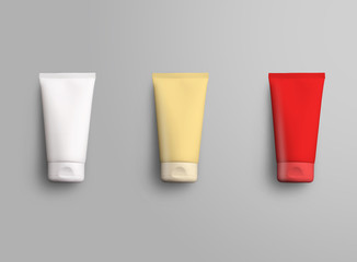 Template for white, red and yellow packaging for skin care.