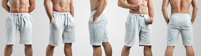 Mockup of white shorts on a man on an isolated background. - Powered by Adobe