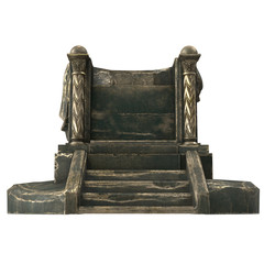 metal antique throne with columns, on an isolated white background. 3d illustration