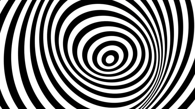 Twisted circle black and white optical illusion moving around in spiral. Loop.