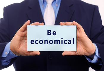 Business man hold paper be economical on it