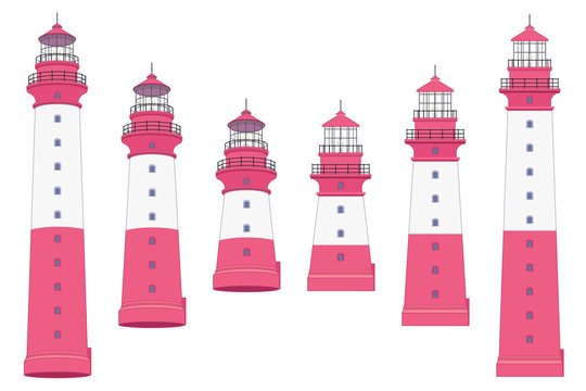 vector flat outline Lighthouse beacon set