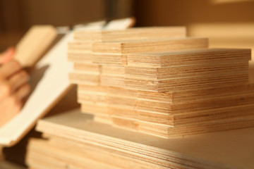 Wooden bars lying in a row closeup