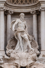 Statues at Trevi fountain (Fontana di Trevi) in  Rome, Italy