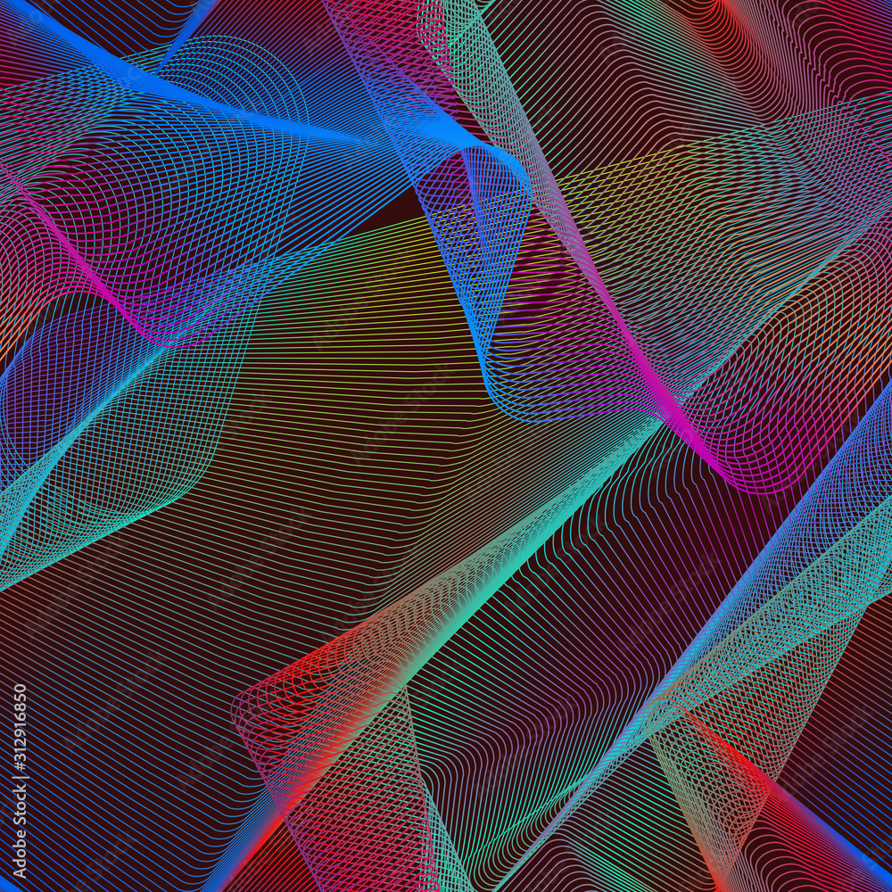 Poster iridescent chaotic seamless pattern. swatch of multicolor lines for abstract textile design.