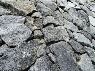 Close up look of big chunk of gray natural stones as wall finishing material