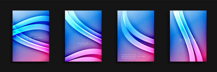 Fototapeta premium Wave covers set with fluid gradients. Dynamic trendy abstract background with flowing wavy lines. Vector Illustration