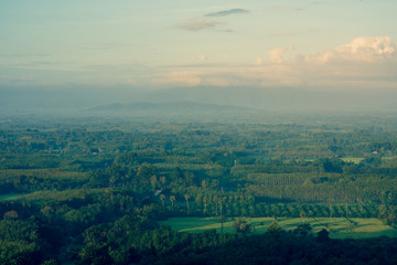  Aerial view With meadows and mountains in the morning