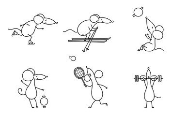 Funny sportive mouses. Vector illustration.