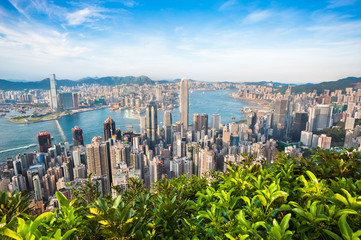 Hong Kong cityscape seen from Lugard Road on Victoria Peak - obrazy, fototapety, plakaty