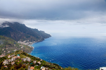 Obraz premium View of Ravello village with mountains on the Amalfi Coast in Italy.