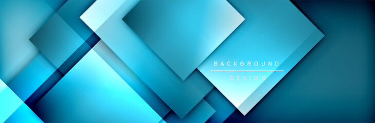 Fototapeta premium Square shapes composition geometric abstract background. 3D shadow effects and fluid gradients. Modern overlapping forms