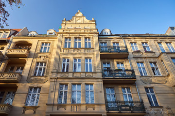Art Nouveau facade of the historic building  in Poznan..