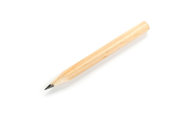 Wooden new short pencil isolated on white background