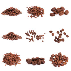 collage of Coffee beans isolated on a white background area for copy space.