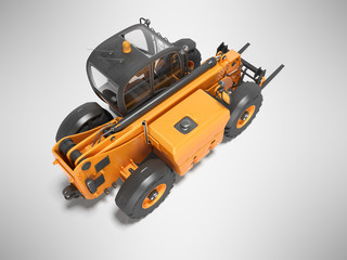 Fototapeta premium 3D rendering orange telescopic handler perspective on gray background with shadow