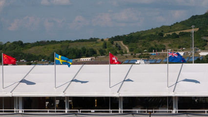 Chinese Swedish Swiss and new zealand flags side by side