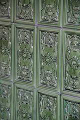 Poêle alsacien en fonte et céramique vert