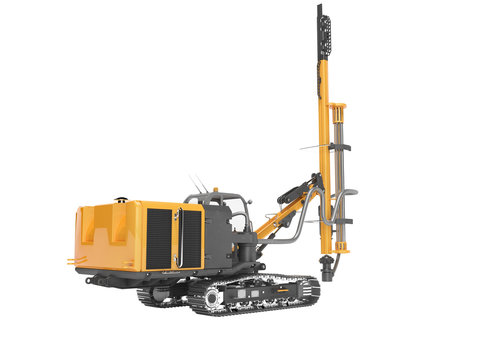 Construction machinery drilling crawler rotary rig orange 3D rendering on white background no shadow
