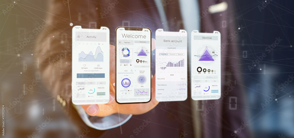 Poster application interface ui on a smartphone - 3d rendering