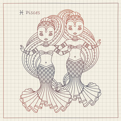 Pisces Zodiac sign and copybook background