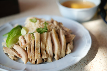 Hainanese chicken rice or steam chicken rice