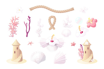 vector tropical sea objects set