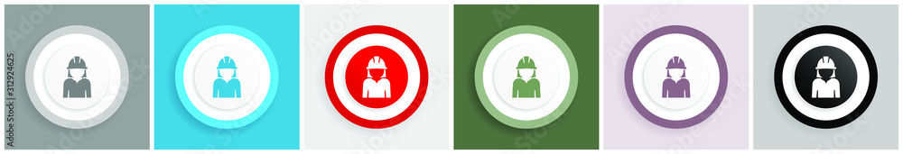 Leinwandbilder engineer icon, worker, manager, employe vector illustrations in 6 colors options for web design and 