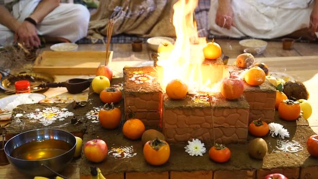 Beautiful arranged place for Vedic "yajna" fire ceremony