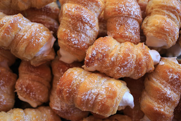 Traditional schaumrolle in the box as a culinary pattern