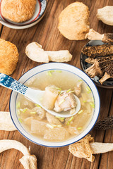 Chinese food in chine Soup with scallop and bamboo fungus