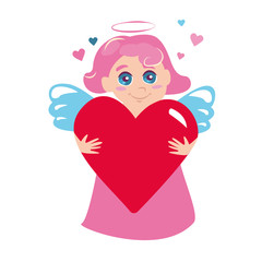 Funny little cupid with heart. Illustration of a Valentine's Day in a cartoon style. Amur baby angel. Cute funny cupid little god eros greece kids, romantic. Angel cupid love amur.