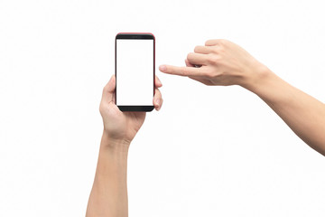 Hand holding mobile smart phone with blank screen. with clipping path