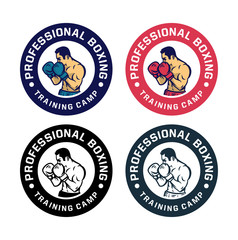 boxing badge logo design boxer do defense vector pack