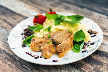 potato puree, pork cuff filet and cepes sauce