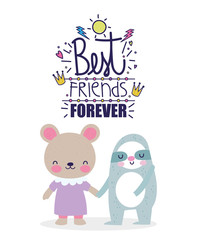 best friends forever cute bear and sloth holding hands