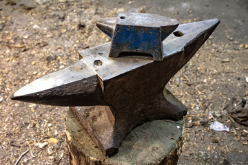  Big and small anvil. Old anvil in the workshop.