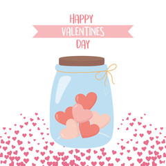 happy valentines day jar glass with hearts love decoration card