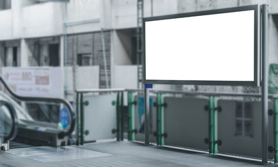 blank billboard white screen led perspective outdoor for advertising display front escalator metro in city.